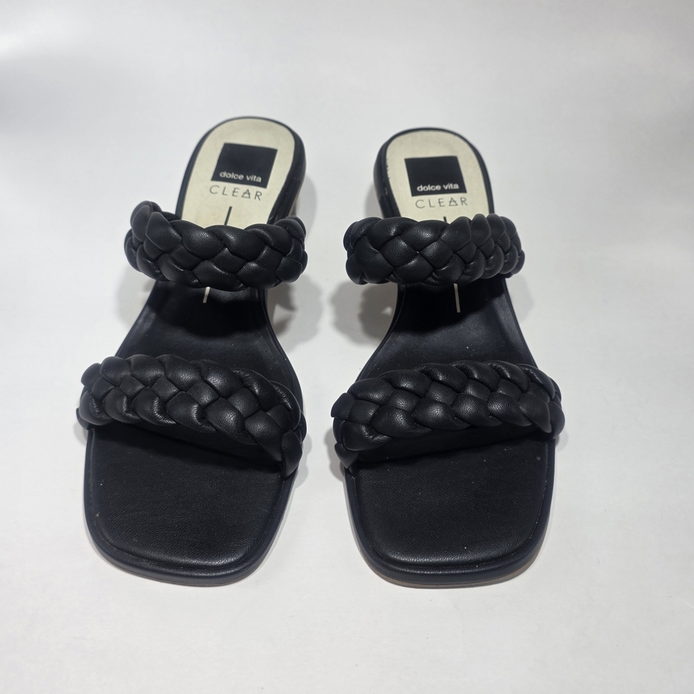 Dolce Vita CLEAR Black Braided Slip-On Sandals Women’s Size 8.5 | Square Toe |
